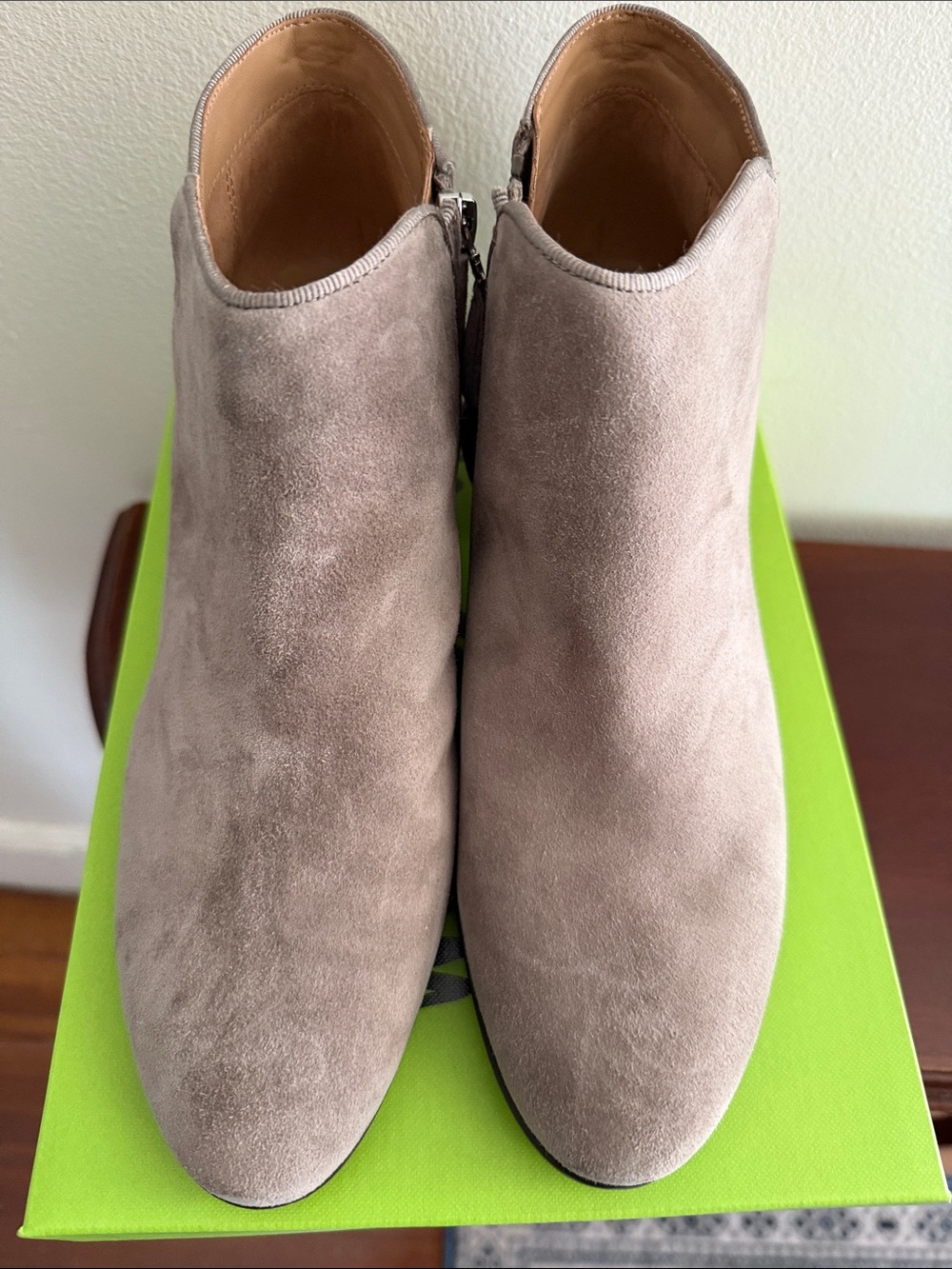 Women's Taupe Suede Ankle Boots - Stylish Zip Closure
